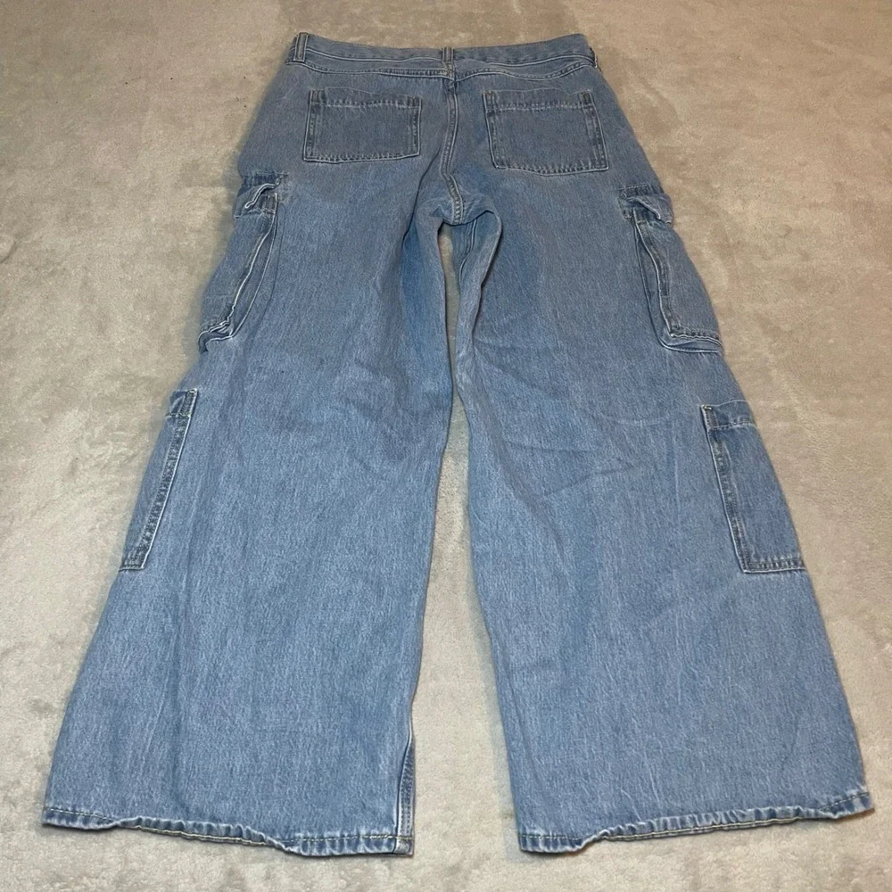 Old Navy Jeans Womens 10 Blue Baggy Wide Leg Cargo Drapey Denim High Rise 33x29